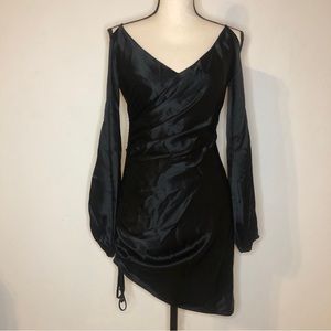ABS Evening by Allen Schwartz Black Long Sleeve Open Shoulder Asymmetrical Dress